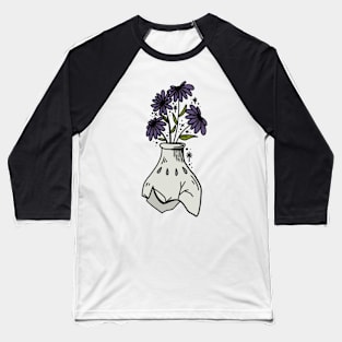 Dark Purple Flowers in Broken Vase Baseball T-Shirt